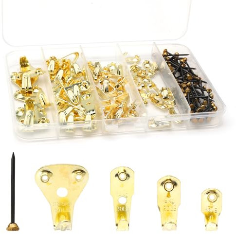 55 Pezzi Kit di Ganci Cornice per Pareti Dure Ganci in metallo per Quadri Heavy Duty Immagine Ganci Assortimento Kit con Chiodi per Appendere Quadri Specchi Chiodi Supportano Da 10-50 Lbs