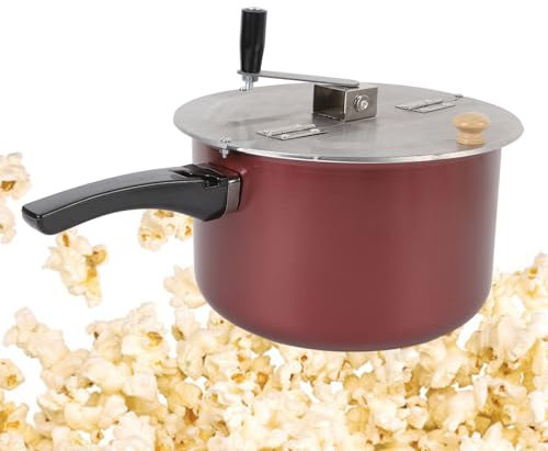 Edelstahl Popcorn Popper, Herdplatte Popcorn Maker handbetrieben, kompaktes Design, Popcorn Topf mit einer Handkurbel, Gasherd Induktion Herd kompatibel