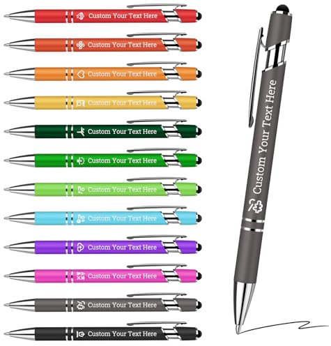 Penna a Sfera Personalizzabile con Testo e Logo | Doppia Funzione Scrittura + Touchscreen | Impugnatura Antiscivolo Metallica | 12 Colori | Regalo Aziendale per Dipendenti/Clienti