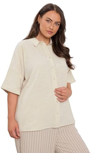 EVANS Curve Brown Short Sleeve Cotton Shirt - Women's - Plus Size Curve