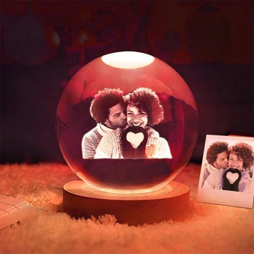 Drawelry Personalisierte Bild Kristallkugel Nachtlicht Ornamente mit Holzsockel 3D Foto Kristall Kugel LED Tischlampe Dekoration Heim Büro Party Deko Geschenke für Familie Freunde Paare (Foto)