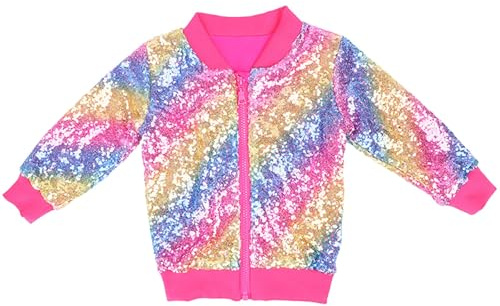 Jacke für Mädchen mit Pailletten Kinder Glitzer Übergangsjacke Reißverschluss Softshelljacke Langarm Sportjacke Einfarbige Mode Strickjacke Mantel