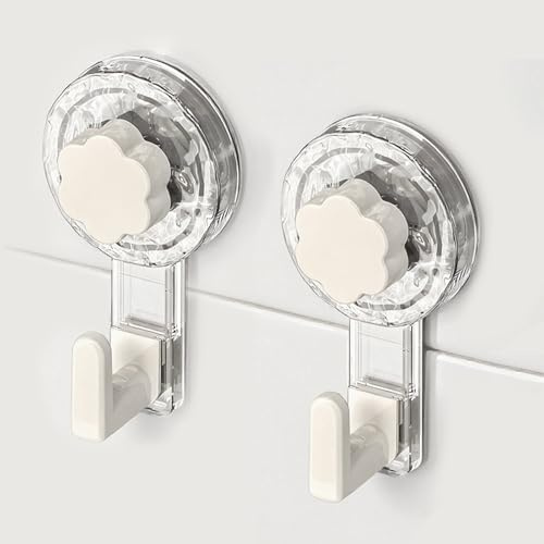ATEWEITA Saugnapf Haken Ohne Bohren, Extra Stark Saughaken für Bad, Dusche, Küche (2, Clear + Whit)