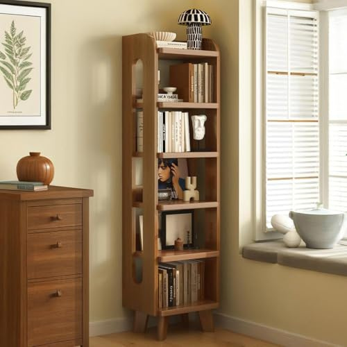 HARELA Standing Bookcase Narrow Tall Book Shelf, Wall Leaning Ladder BookShelf with Easy Assembly, Storage Organizer Rack for Home Office Living Room(Brown,185cm/72.8in)