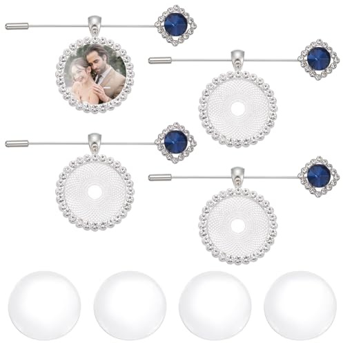 UNICRAFTALE 4 Sets Gedenk Brautstrauß Charm Mit Strassbesatz Brautspange Mit Runden Glaskabochons Blauer Kristall Hochzeitsgeschenk Brautstrauß Foto Broschen Charm Für Freundin Hochzeitsdusche