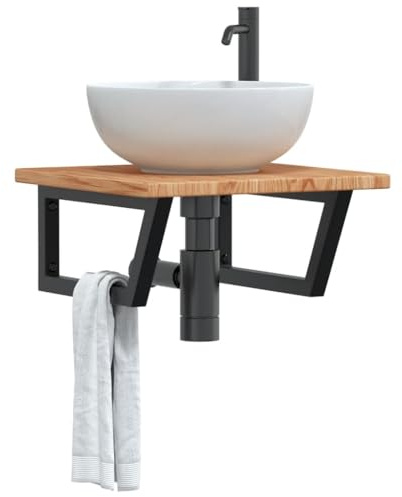 QJBSAVVA Waschtischplatte Eiche 50x50 cm mit Stahlhalterung, schwebender Waschtisch in Trapezform Modernes Design, Robustheit und Langlebigkeit für kleine Badezimmer und Gäste-WC