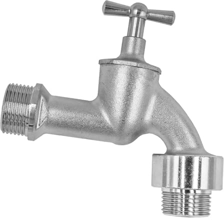 MegaHaustechnik Auslaufventil mit Knebelgriff, Messing matt verchromt, Wandanschluß 3/4 Zoll AG, Abgang 3/4 Zoll Außengewinde AG Außendurchmesser 26mm, Absperrhahn Wasserkran Wasserhahn silber