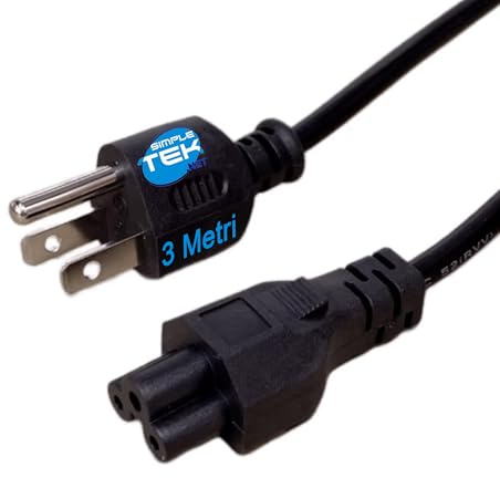 SIMPLETEK - 3 m langes 3-adriges Notebook-Netzkabel mit NEMA 1-15 Typ A USA/UK Stecker auf IEC-320-C5 Stecker
