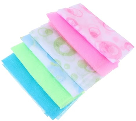 SEWACC 6 Stück Langes Nylon Peeling Badetuch für Rückenreinigung und Körperpflege Doppelseitig mit Starkem Peelingeffekt für Dusche Zufällige Farbe