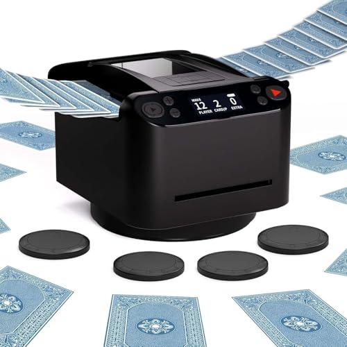 QUICARD Automatischer Kartenmischer und Austeiler 2-in-1, unterstützt 1-2 Decks, 360° Rotation für 1-12 Spieler, inklusive 4 Fernbedienungen, ideal für Poker, Bridge, Rommé, Zubehör für Familienabende