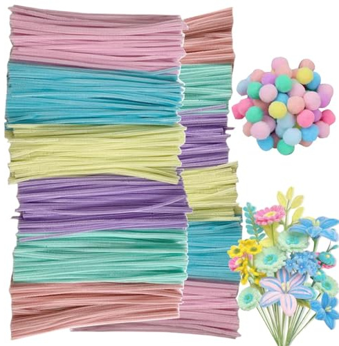 Manualidades Con Limpiapipas – Decoraciones De Bricolaje Con Alambre Floral, 200 X Alambre Artesanal Esponjoso Con 20 X Bolas De Pelo Para Manualidades, Varillas Giratorias | Proyectos Y Decoraciones
