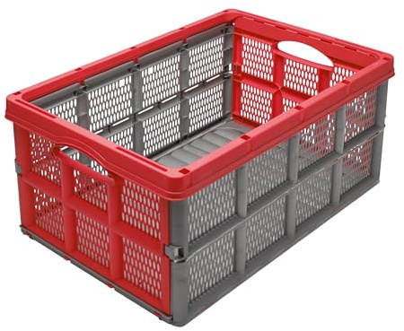 Garronda Klappbox Klappkiste Faltbox 1 Pack 51x34x22 cm GD-0188 Grau/Rot | HDPE, Stapelbar, als Aufbewahrungsbox für Transport, Lagerung und Ernte, vielseitig einsetzbar in Auto, Garten und Haushalt
