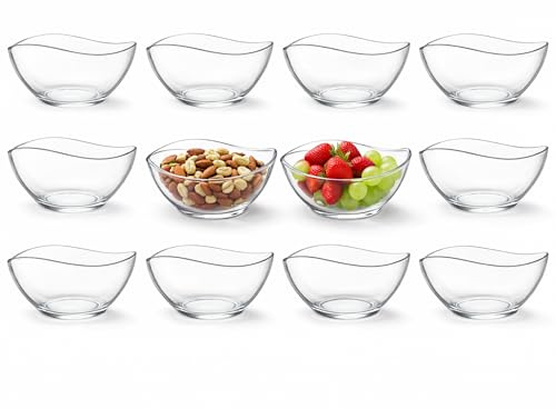 Altınbaş Glasschalen-Set 6,12 oder 24tlg. 310ml Glasschüsseln Set mit wellenförmigem Rand, stapelbar, Dessertschalen & Müslischalen, Servierschälchen für Snacks und Dips Made in Europa (12)