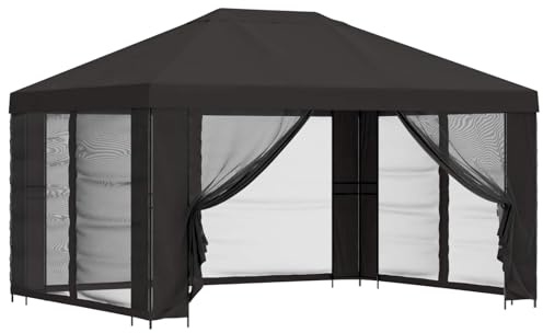 Roanoer Gartenpavillon 4x3m mit 4 Seitenwänden, Stabiler Pavillon aus Stahl und 190 GSM Polyester, wasserabweisendes Partyzelt mit Belüftung für Garten und Terrasse, Anthrazit