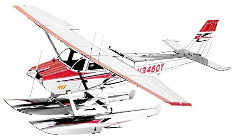 Fascinations MMS111 Metal Earth Metallbausätze - Wasserflugzeug Cessna 182 Floatplane, lasergeschnittener 3D-Konstruktionsbausatz, 3D Metall Puzzle, DIY Modellbausatz mit 2 Metallplatinen, ab 14 Jahre