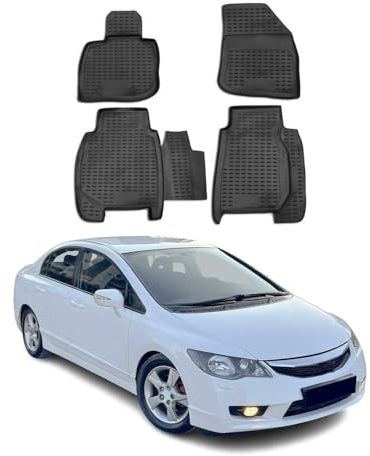 OMAC Fußmatten für Honda Civic 2005-2011 5tür TPE 4X Schwarz | Gummimatten, Automatten, Allwetter, fahrzeugspezifisches Produkt, Antirutsch, 3D-Passform, wasserdicht