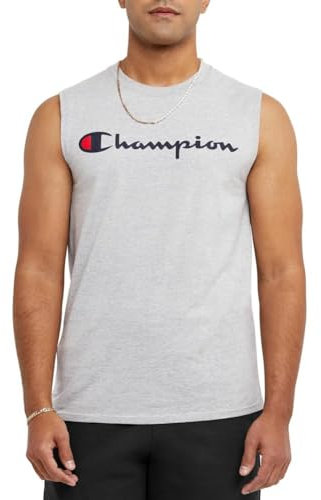 Champion Herren Classic Muscle T-Shirt, Sleeveless, Standard Fit, Script & C, Available in Regular and Big & Tall Hemd, Oxford-Grau – klassisches Schrift-Logo, XL