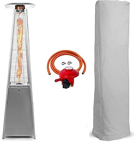 BU-KO Chauffage Gaz Terrasse | Extérieur: Jardin, Camping, Barbecue | Radiateur de Conception pyramidale au Propane - 13kw | Roues | Cheminée en Acier Inoxydable GPL