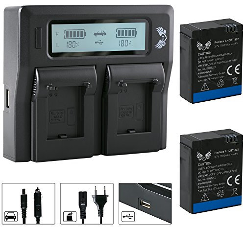 2X SK Akku für GoPro Hero 3 Hero 3 Plus 3+ Black White und Silver Edition | 1180mAh | + LCD Dual Doppel Ladegerät für AHDBT-301 AHDBT-302 und weitere