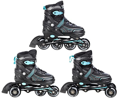 CROXER Optima 3in1 Inline Skates Triskates Rollschuhe Inliner für Kinder Erwachsene verstellbar (Black/Mint, 39-42 (24cm-26,5cm))