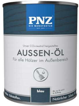 PNZ Außen-Öl | Nachhaltig hergestellt mit regionalen Rohstoffen | Made in Germany | Holzdeck, Holz-Terrasse, Fenster, Türen, Gartenhäuser, Spielgeräte, Gebinde:30L, Farbe:blau