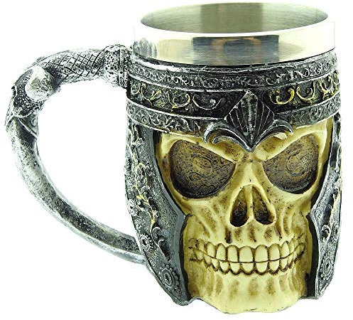 Lovelegis Chope crâne Casque Guerrier 3D bière INOX résine idée noël fête Anniversaire Halloween médiéval Boisson