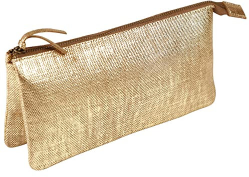 Clairefontaine 410049C Schlampermäppchen KLEO-PATHRA, flach mit 2 Fächern, aus Lammleder, 22 x 11cm, 1 Stück, Gold