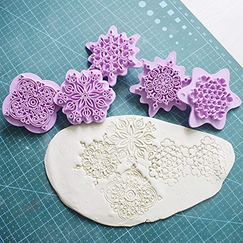 BYBYCD Mandala-Spitzenmuster-Prägeschablone, Kunststoff, Stempel, Ausstechform, Blumenmuster, Formen, Kekse, Polymerton, Skulptur, Textur, Fondant, Stempel, 5 Stück/Set