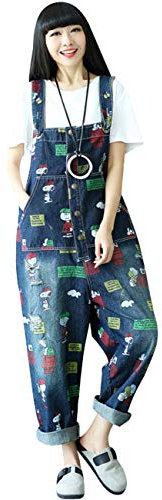 Bigassets Donna Stampato tute pagliaccetto Salopette di jeans Style 3