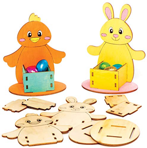 Baker Ross Bunny & Chick Wooden Egg Cups - Pack of 4, Easter Decorations (AT506)