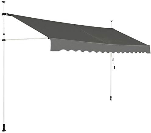 COSTWAY Klemmmarkise 400 cm breit, Balkonmarkise ohne Bohren, UV-beständig, höhenverstellbar, wasserabweisend, Markise mit Handkurbel, Sonnenmarkise, Sonnenschutz für Balkon, Grau