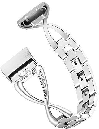 XIALEY Damen Sport Metal Ersatzband Kompatibel Für Fitbit Charge 3 Gurt/Fitbit Charge 4 Riemen, Schmuck Strass Diamant Ersatz Armbänder Ersatzgurt Für Fitbit Charge 4 / Charge 3,Silber