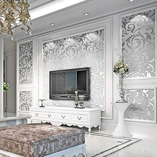Cikonielf Moderne minimalistische Vliestapete 3D mit Muster Tapetenrolle für Wohnzimmer Schlafzimmer, 9.5 m x 0,53 m, Silber