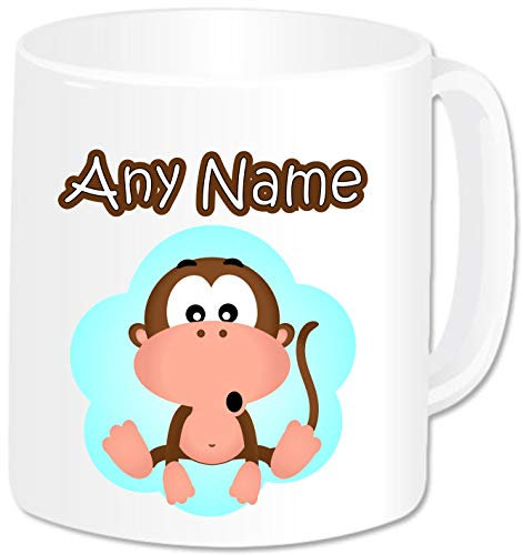 Personalised Gifts - Safari Animal Monkey Mug Coffee Tea Cup with Name - Novelty Birthday Christmas Gifts for Kids Women Men