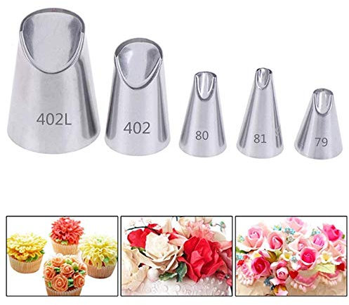 Set di 5 ugelli per tubazioni in acciaio inox 304, set di utensili da pasticceria -402L/402/80/81/79