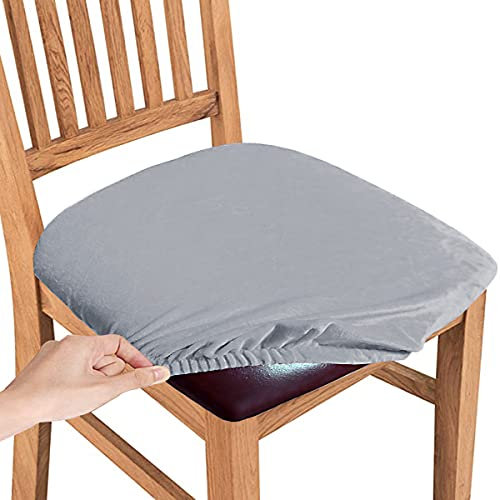 SHILV. HOME Housses De Siège De Chaise en Velours, Housse De Coussin De Siège Lavable Et Amovible, Housses De Chaise pour Salle à Manger, Cuisine, Bureau (Gris Argenté,Set of 6)