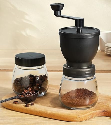 Ceramic Hand Coffee Grinder Manual Adjustable Coarseness Ceramic Mill - Coffee Bean Grinder with 1 Extra Glass Jars