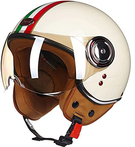 Sommer Vintage Motorrad Open Face Jethelme Scooter-Helm Vintage Roller Helm Damen Herren Retro Elektrischer Halbhelm mit Sonnenblende Jet-Helm für Cruiser Motobike ECE Approved 1,L