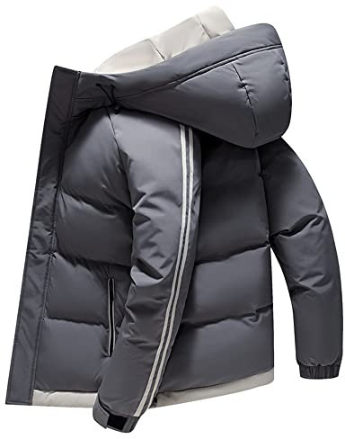 Daunenjacke Herren Winter Mode Farbabstimmung Mit Kapuze Männer Kältejacke Lose Universität Jugend Flauschig Verdickung Outdoor Ski Warm Herren Winterjacke B-Grey 3XL