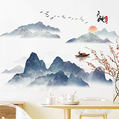 COVPAW® Wandtattoo Wandaufkleber XXL Berg Chinesische Malerei Gemälde Landschaft Wandsticker Wandbild Bilder Wohnzimmer Schlafzimmer Deco
