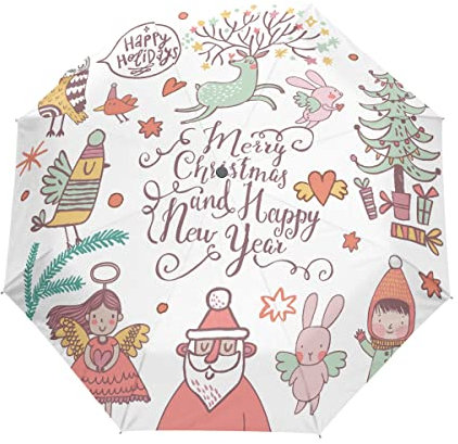 Christmas Cute Tree Xmas Umbrella Windproof Automatic Foldable Umbrells Auto Open Close for Men Women Kids