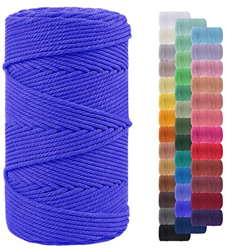 LEREATI Makramee Garn 4mm 200m Baumwollgarn Farbig Baumwollkordel Baumwollseil Baumwollschnur, Macrame Cord, Makramee-Garn Geflochten für DIY Basteln Wandbehang Hängepflanze Deko (Navy blau)