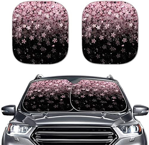 WELLFLYHOM Paquete de 2 protectores de visera de coche con diseño de flores de cerezo para mujer, accesorios de coche rosados, parasoles reflectores, ajuste universal, para camiones, SUV, furgonetas