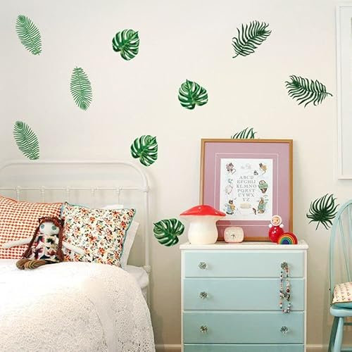 DOTUIARG Tropical Green Leaves Wall Sticker Vinyl Removable Wall Decals Wallpaper Easy Use Room Modern Interior Home Decoration