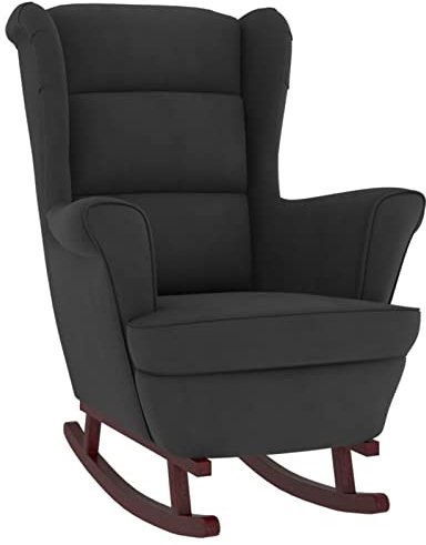 Tidyard Schaukelstuhl Wohnzimmerstuhl 78 x 93 x 97 cm (B x T x H) mit Massivholz-Gummibeinen Relaxstuhl Schaukelsessel Schwingsessel Relaxsessel Schwingstuhl Polstersessel Sessel Schwarz Samt