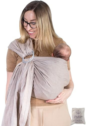 Mebien touche de la nature Babytragetuch und Ringschlinge 100% Baumwolle Musselin, Ring Sling Babytrage Vorne und Brust Neugeborene Trage Babytrage Wickeltuch Kleinkind Trage (Sand)