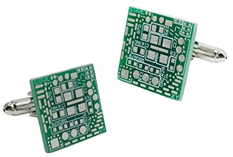 Oshhni 2 x grüne Leiterplatten-Manschettenknöpfe, quadratisch, einzigartiges Design, Kupfer-Computer-Chip-Manschettenknöpfe für Jubiläen, geschäftlich,