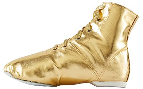 missfiona Scarpe da Jazz Ballo da Donna con Lacci e Suola Divisa Stivali Jazz alla Caviglia(35 EU, Oro)