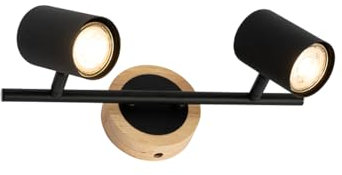 QAZQA - Modern Moderner Spot I Spotlight I Deckenspot I Deckenstrahler I Strahler I Lampe I Leuchte in Schwarz mit kippbarem Holz, 2-flammig-flammig – Jeana I Wohnzimmer I Schlafzimmer - Stahl Länglic