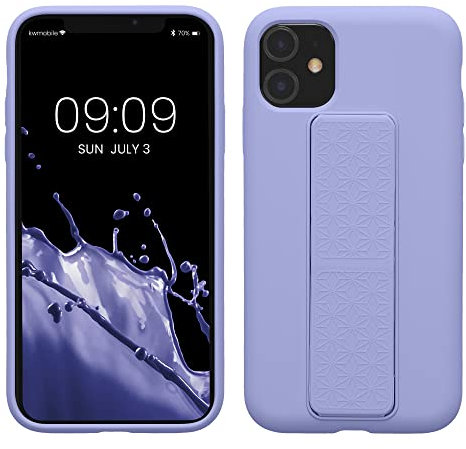 kwmobile Case Compatible with Apple iPhone 11 - Case with Hand Strap and Stand Soft TPU Silicone Coating - Lavender